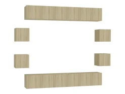 Móvel De Tv| 10 pcs conjunto móveis TV derivados de madeira carvalho sonoma PT122252 Castanho