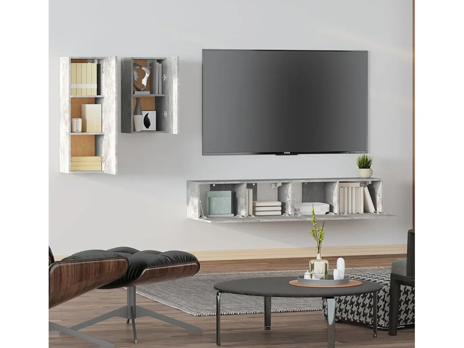 4 pcs conjunto móveis TV derivados de madeira cimento PT910009^ Móvel De Tv
