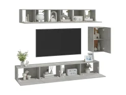 Móvel De Tv* 6 pcs conjunto móveis TV derivados de madeira cimento PT550869 Cinzento