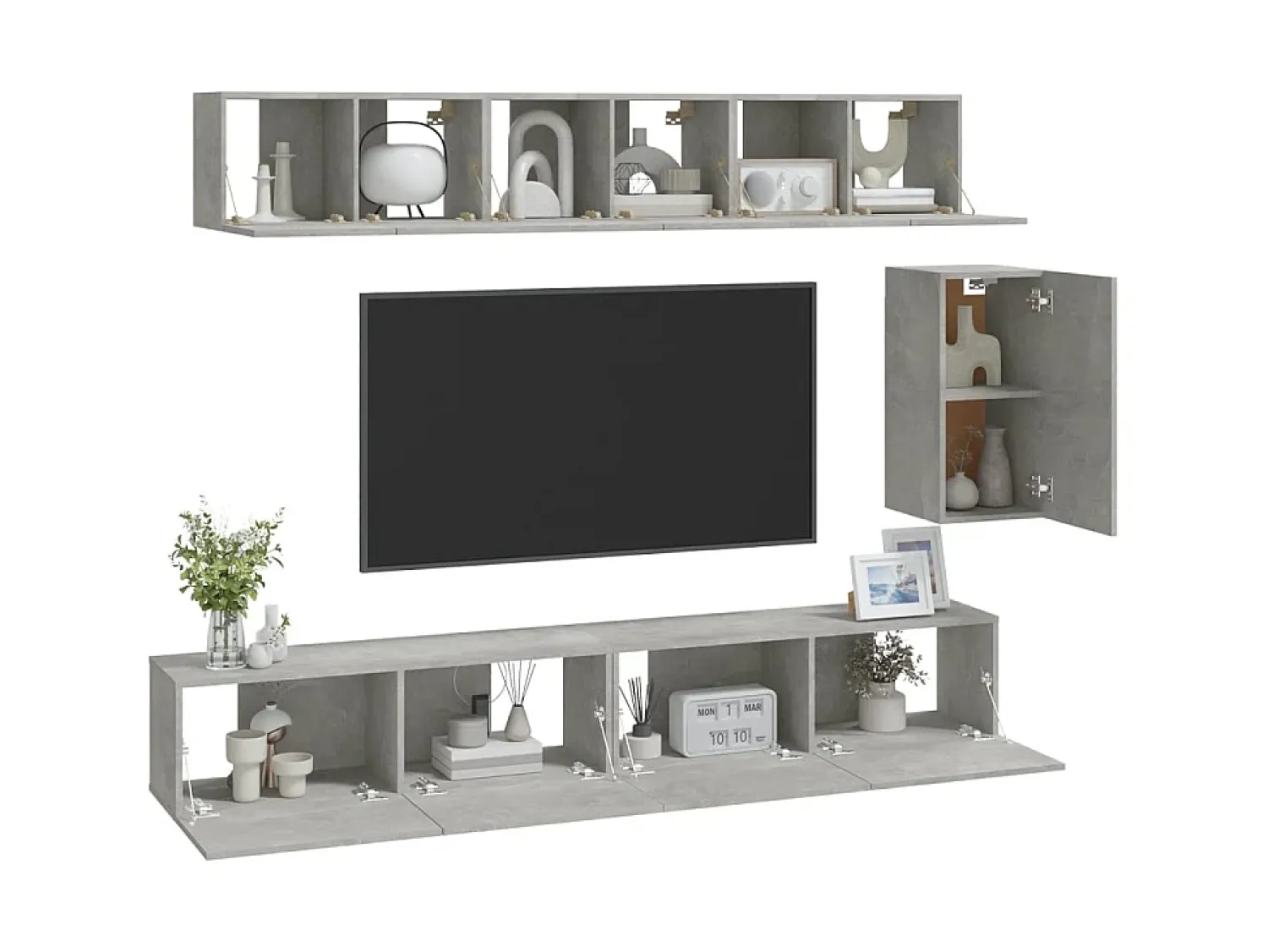 Móvel De Tv* 6 pcs conjunto móveis TV derivados de madeira cimento PT550869 Cinzento