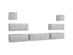 Móvel De Tv| 7 pcs conjunto móveis TV derivados de madeira cimento PT808952 Cinzento