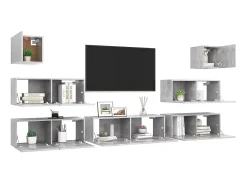 Móvel De Tv| 7 pcs conjunto móveis TV derivados de madeira cimento PT808952 Cinzento