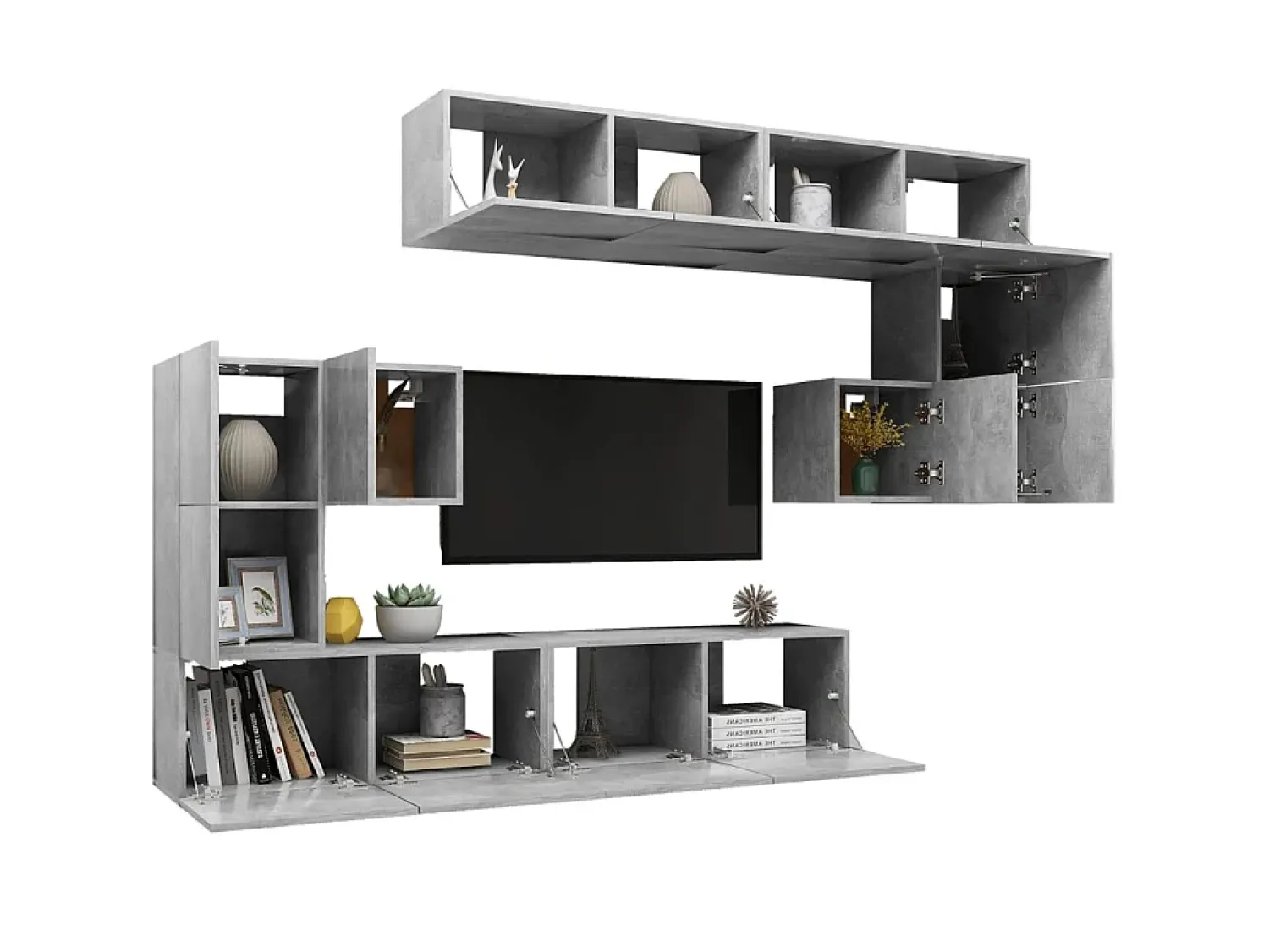 Hot 8 pcs conjunto móveis TV derivados de madeira cimento PT911247 Cinzento