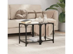 2 pcs Mesas de centro | Mesa de apoio | Mesa de café c/ topo vidro 30x30x40cm aço^ Mesa De Centro