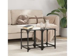 2 pcs Mesas de centro | Mesa de apoio | Mesa de café c/ topo em vidro 30x30x40 cm aço^ Mesa De Centro
