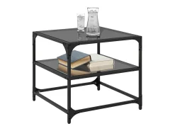 2 pcs Mesas de centro | Mesa de apoio | Mesa de café c/ topo em vidro 50x50x45 cm aço^ Mesa De Centro