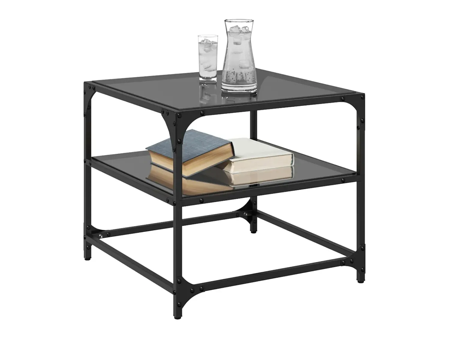 2 pcs Mesas de centro | Mesa de apoio | Mesa de café c/ topo em vidro 50x50x45 cm aço^ Mesa De Centro