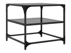 2 pcs Mesas de centro | Mesa de apoio | Mesa de café c/ topo em vidro 50x50x45 cm aço^ Mesa De Centro