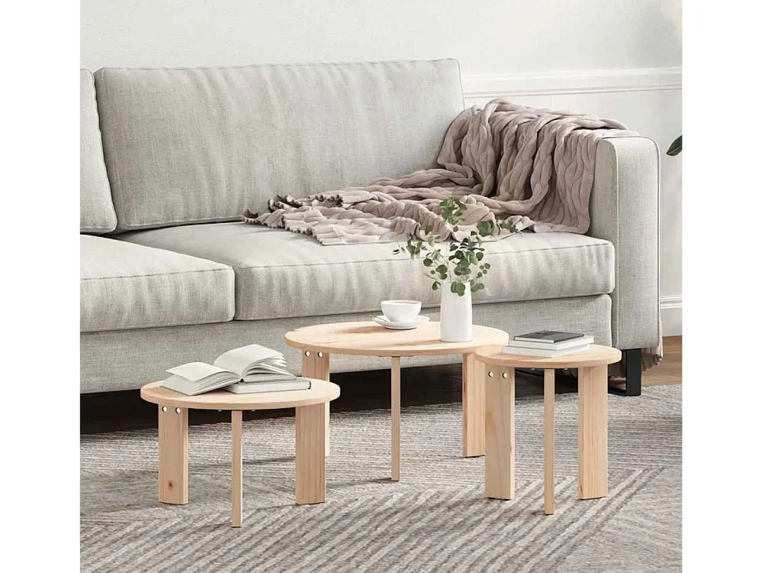 Mesa De Centro| 3 pcs Mesas de centro | Mesa de apoio | Mesa de café Natural 47.5x47.5x27 cm Castanho