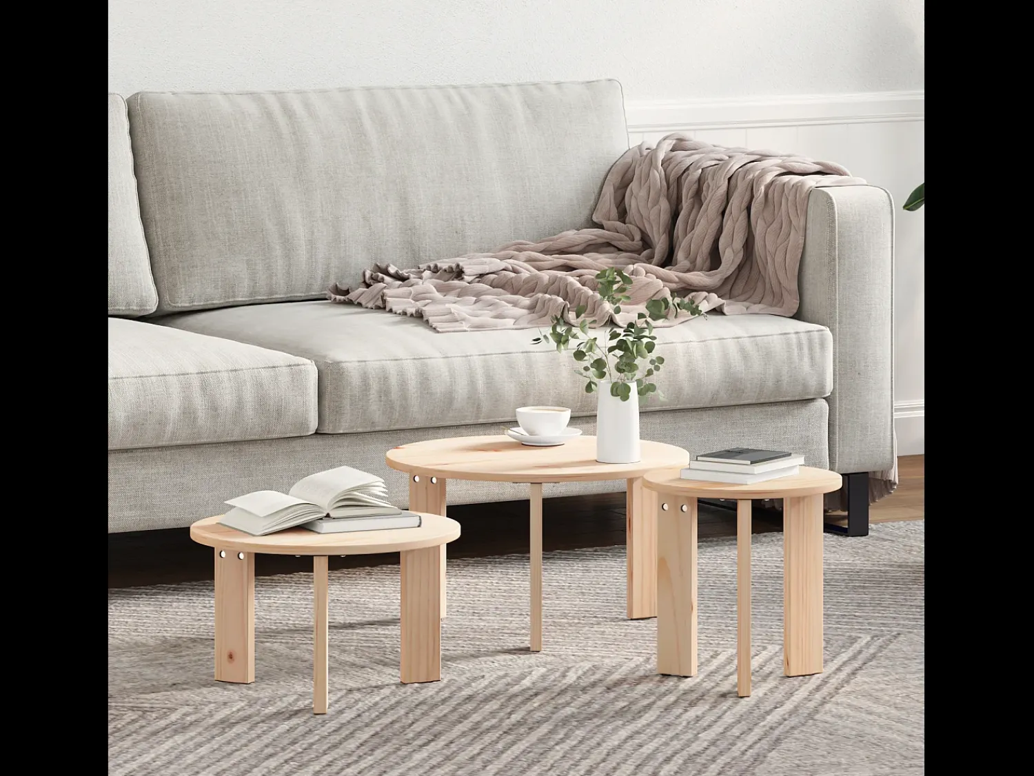 Mesa De Centro| 3 pcs Mesas de centro | Mesa de apoio | Mesa de café Natural 47.5x47.5x27 cm Castanho