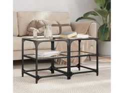 2 pcs Mesas de centro | Mesa de apoio | Mesa de café c/ topo vidro 40x40x45cm aço^ Mesa De Centro