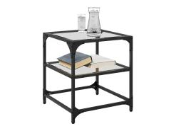 2 pcs Mesas de centro | Mesa de apoio | Mesa de café c/ topo vidro 40x40x45cm aço^ Mesa De Centro
