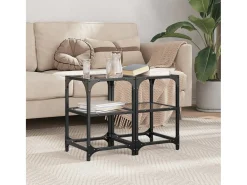2 pcs Mesas de centro | Mesa de apoio | Mesa de café c/ tampo em vidro 30x30x45 cm aço^ Mesa De Centro