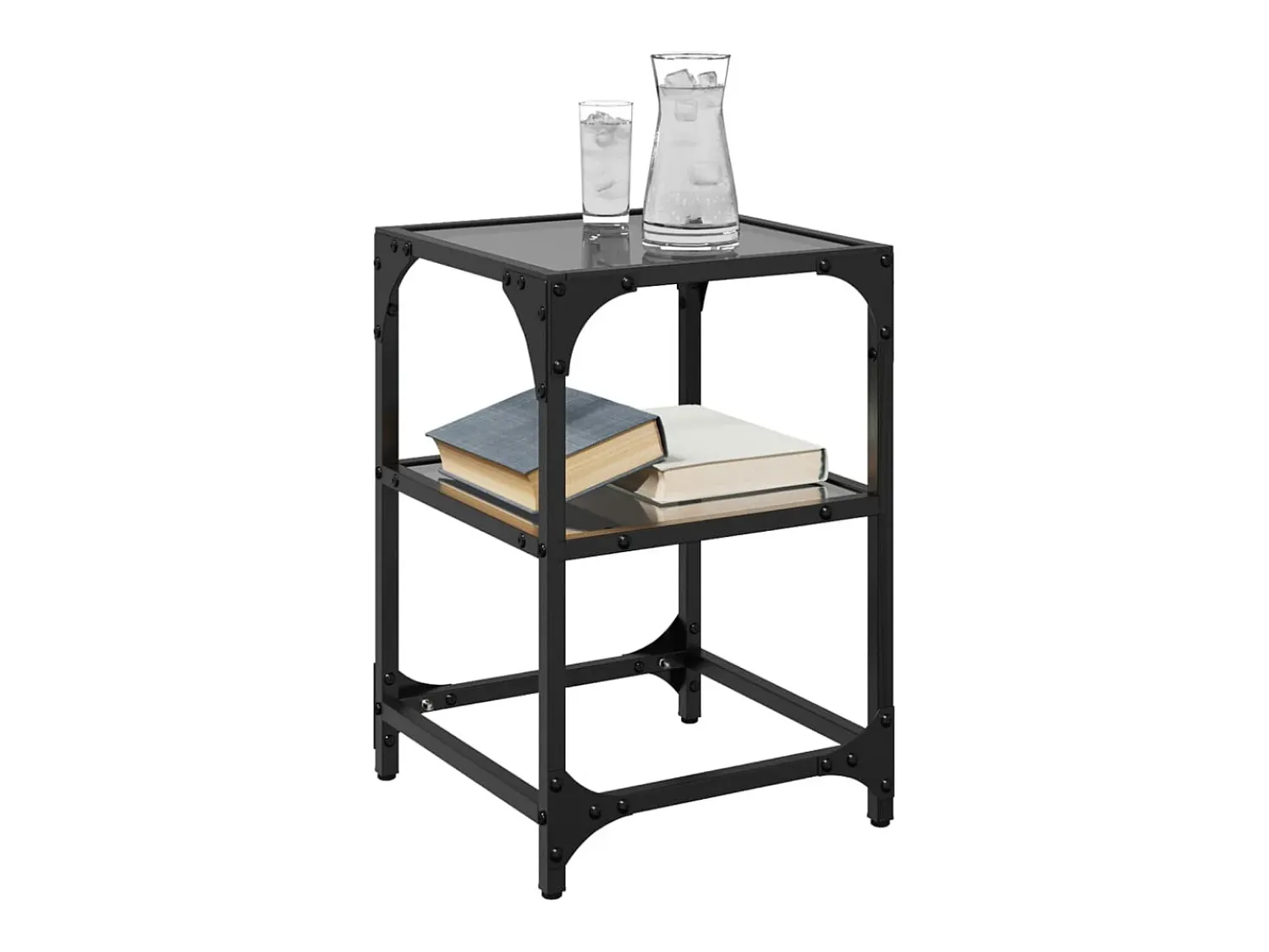 2 pcs Mesas de centro | Mesa de apoio | Mesa de café c/ tampo em vidro 30x30x45 cm aço^ Mesa De Centro