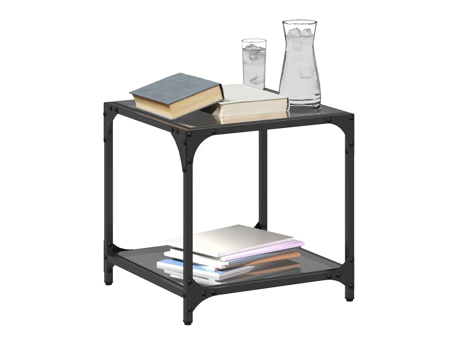 Best 2 pcs Mesas de centro | Mesa de apoio | Mesa de café c/ topo em vidro 40x40x40 cm aço Preto