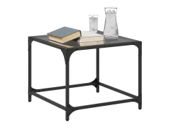 Mesa De Centro* 2 pcs Mesas de centro | Mesa de apoio | Mesa de café c/ topo em vidro 50x50x40 cm aço Preto