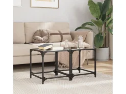 2 pcs Mesas de centro | Mesa de apoio | Mesa de café c/ topo em vidro 40x40x40 cm aço^ Mesa De Centro
