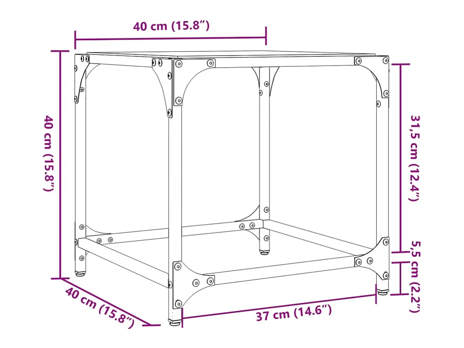 2 pcs Mesas de centro | Mesa de apoio | Mesa de café c/ topo em vidro 40x40x40 cm aço^ Mesa De Centro