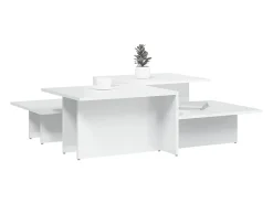 Best 2 pcs Mesas de centro | Mesa de apoio | Mesa de café derivados de madeira brilhante Branco