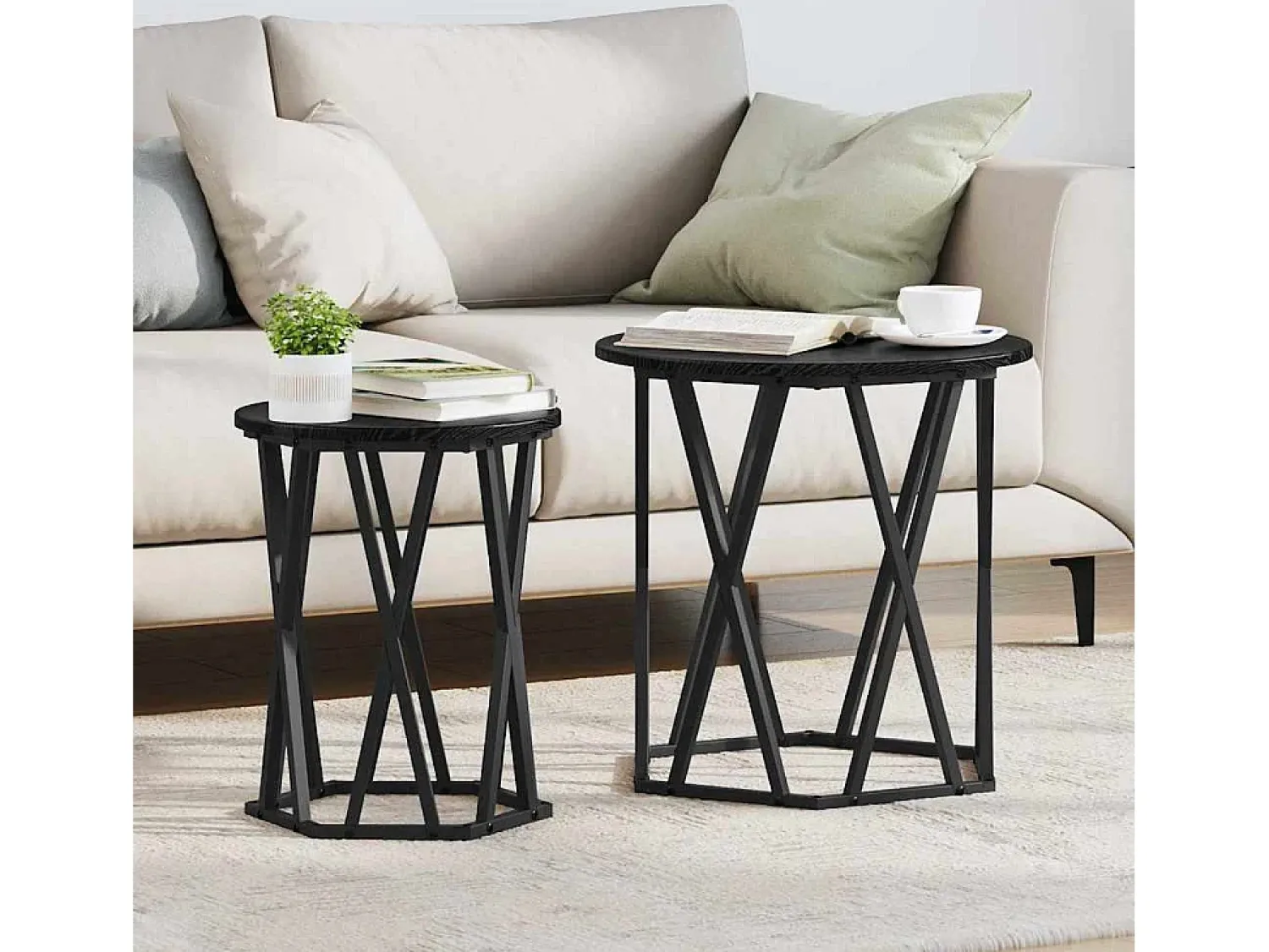 Mesa De Centro| 2 pcs Mesas de centro | Mesa de apoio | Mesa de café Carvalho 50x50x50 cm Preto