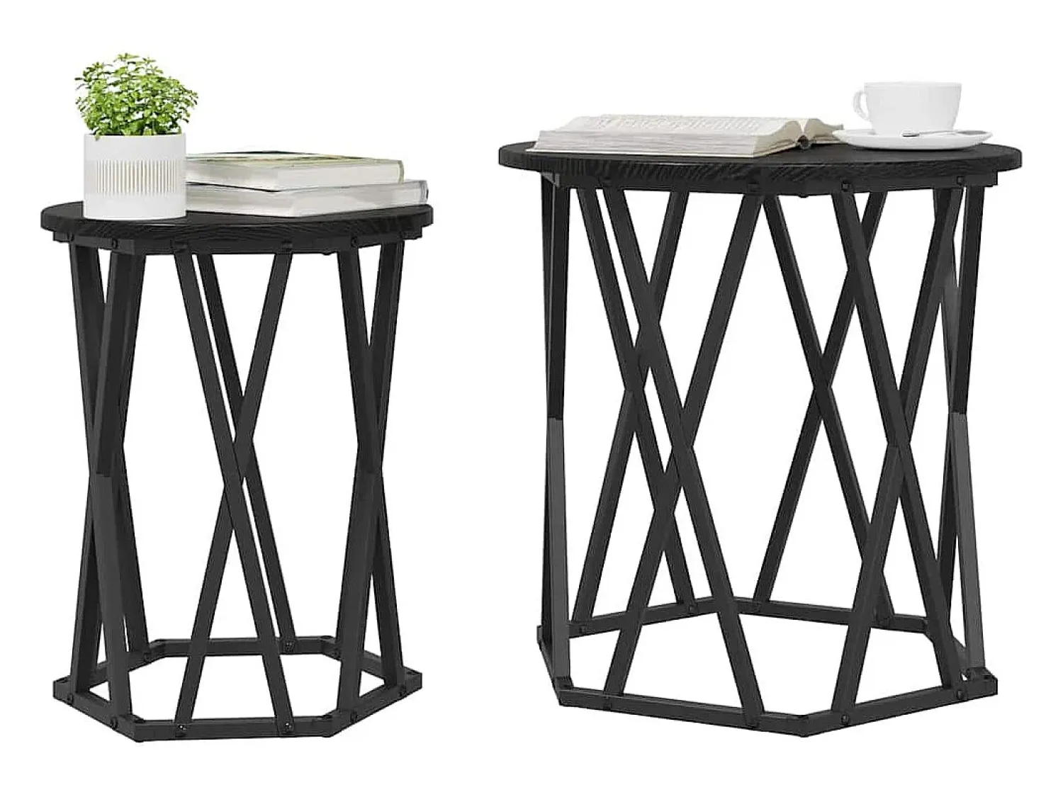 Mesa De Centro| 2 pcs Mesas de centro | Mesa de apoio | Mesa de café Carvalho 50x50x50 cm Preto