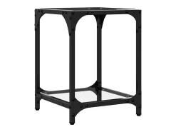 Clearance 2 pcs Mesas de centro | Mesa de apoio | Mesa de café c/ topo vidro 40x40x40cm aço Transparente
