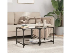 Clearance 2 pcs Mesas de centro | Mesa de apoio | Mesa de café c/ topo vidro 40x40x40cm aço Transparente