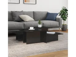 Mesa De Centro| 2 pcs Mesas de centro | Mesa de apoio | Mesa de café derivados de madeira brilhante Preto