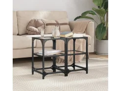 Mesa De Centro* 2 pcs Mesas de centro | Mesa de apoio | Mesa de café c/ tampo vidro 30x30x45cm aço Transparente