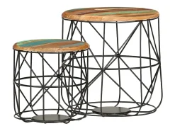 New 2 pcs Mesas de centro | Mesa de apoio | Mesa de café madeira recuperada maciça Multicor