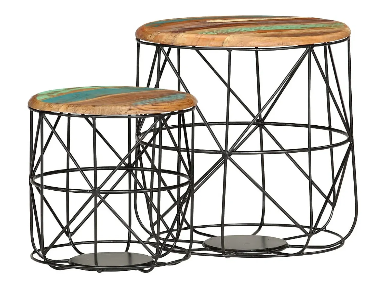 New 2 pcs Mesas de centro | Mesa de apoio | Mesa de café madeira recuperada maciça Multicor