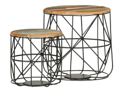 New 2 pcs Mesas de centro | Mesa de apoio | Mesa de café madeira recuperada maciça Multicor