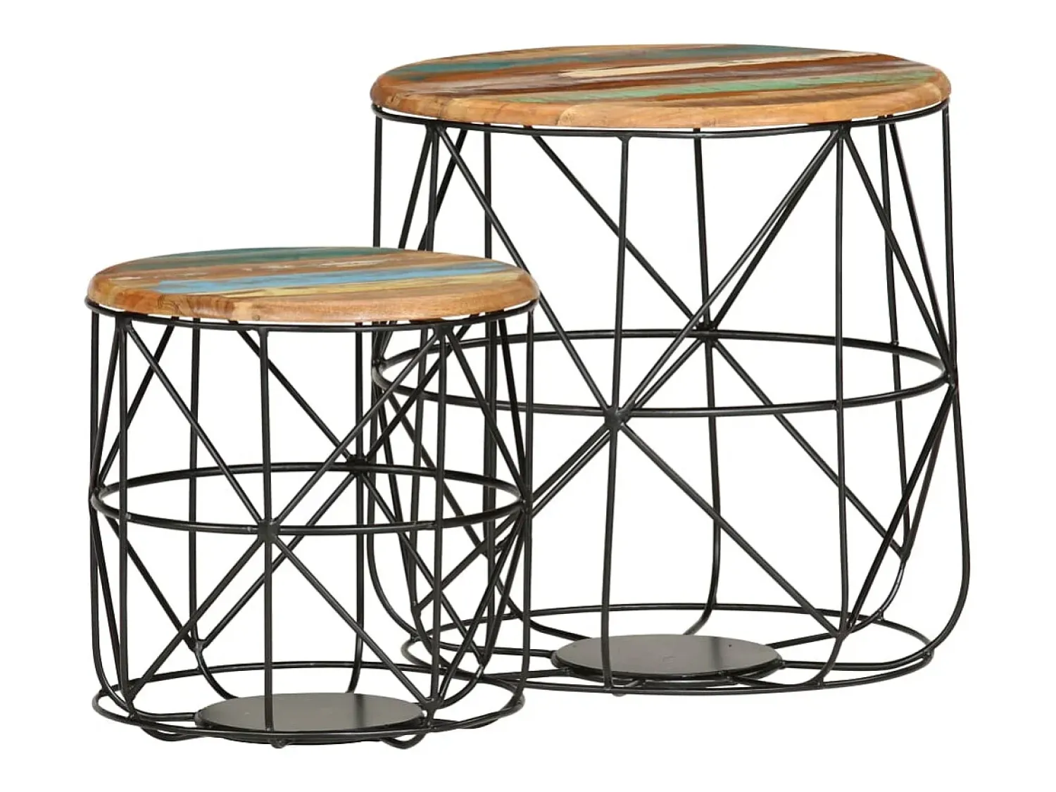 New 2 pcs Mesas de centro | Mesa de apoio | Mesa de café madeira recuperada maciça Multicor