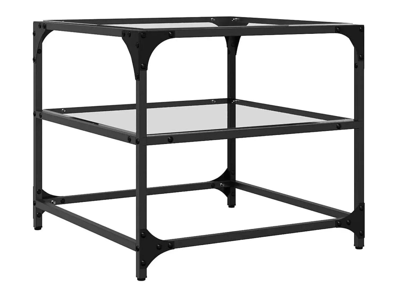 2 pcs Mesas de centro | Mesa de apoio | Mesa de café c/ topo vidro 50x50x45cm aço Transparente