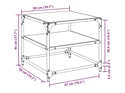 2 pcs Mesas de centro | Mesa de apoio | Mesa de café c/ topo vidro 50x50x45cm aço Transparente