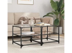2 pcs Mesas de centro | Mesa de apoio | Mesa de café c/ topo vidro 50x50x45cm aço Transparente