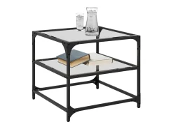 2 pcs Mesas de centro | Mesa de apoio | Mesa de café c/ topo vidro 50x50x45cm aço Transparente