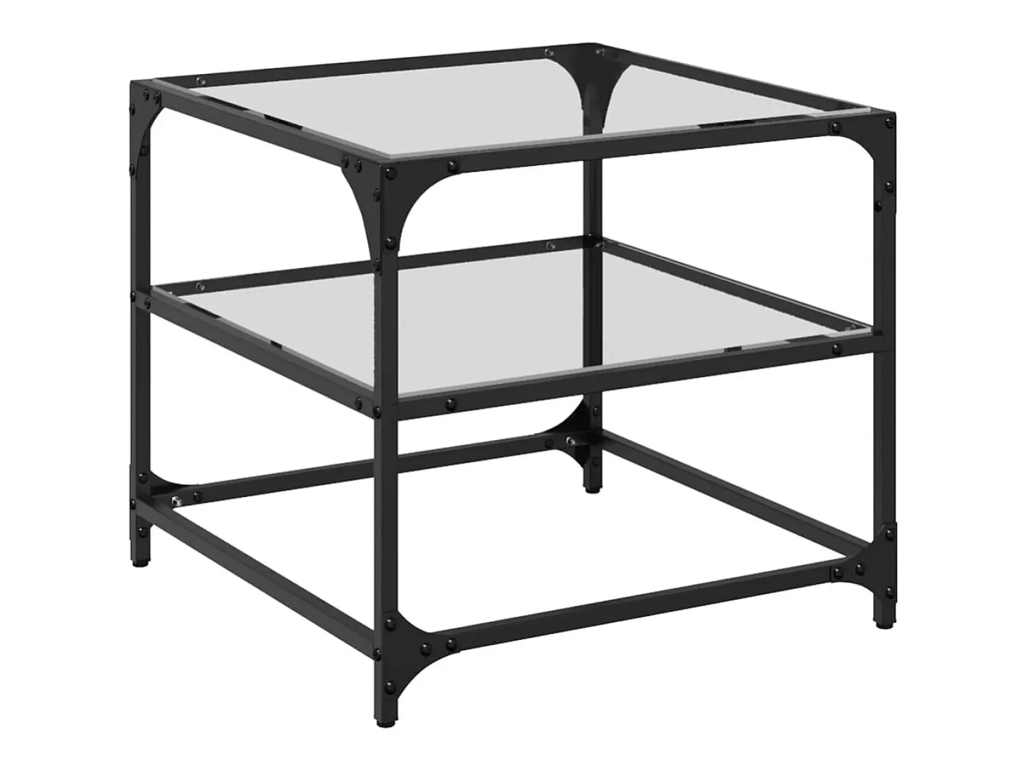 2 pcs Mesas de centro | Mesa de apoio | Mesa de café c/ topo vidro 50x50x45cm aço Transparente