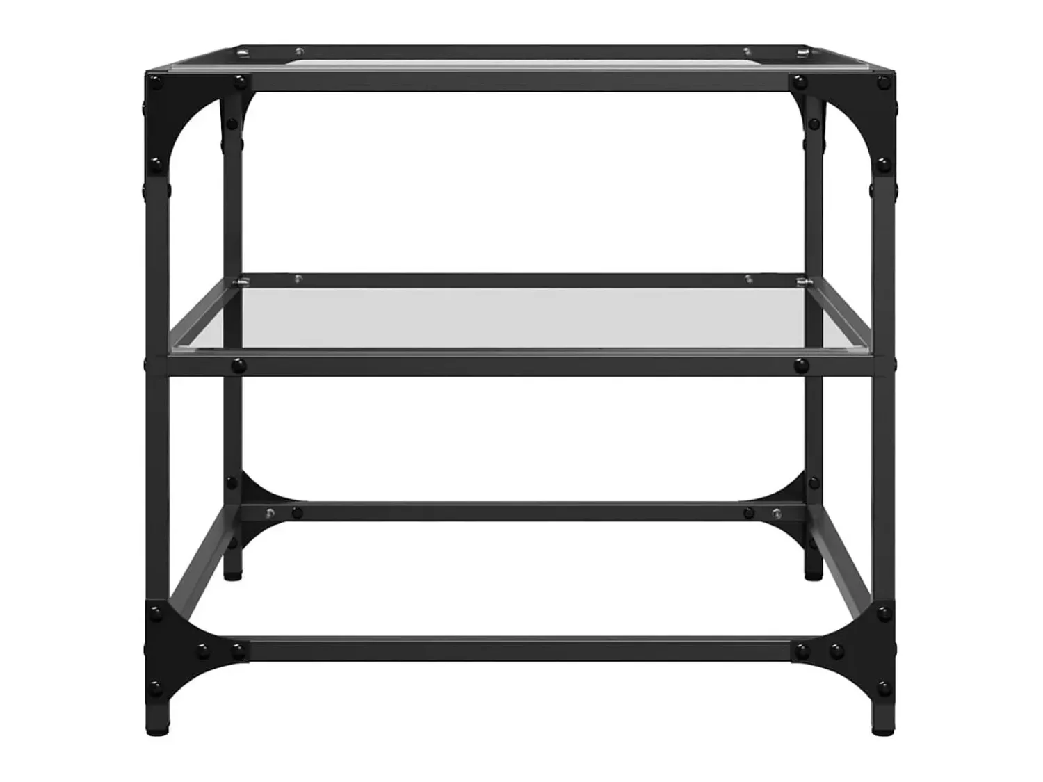 2 pcs Mesas de centro | Mesa de apoio | Mesa de café c/ topo vidro 50x50x45cm aço Transparente