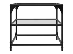 2 pcs Mesas de centro | Mesa de apoio | Mesa de café c/ topo vidro 50x50x45cm aço Transparente