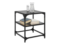 2 pcs Mesas de centro | Mesa de apoio | Mesa de café c/ topo em vidro 40x40x45 cm aço^ Mesa De Centro