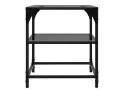2 pcs Mesas de centro | Mesa de apoio | Mesa de café c/ topo em vidro 40x40x45 cm aço^ Mesa De Centro
