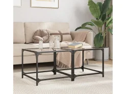 Mesa De Centro* 2 pcs Mesas de centro | Mesa de apoio | Mesa de café c/ topo vidro 50x50x40cm aço Transparente