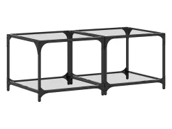 2 pcs Mesas de centro | Mesa de apoio | Mesa de café c/ topo vidro 50x50x40cm aço^ Mesa De Centro