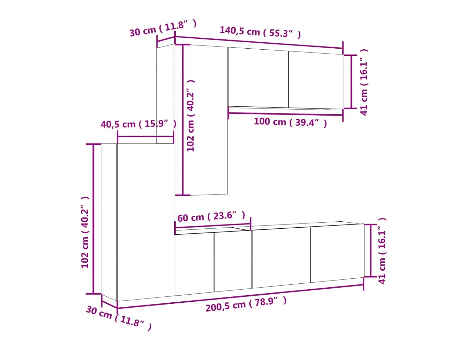 Online vidaxl 5 pcs móveis de parede p/ TV derivados de madeira cinza sonoma Cinzento