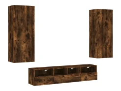 Clearance 5 pcs móveis de parede p/ TV derivados madeira carvalho fumado PT989876 Castanho