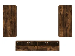 Clearance 5 pcs móveis de parede p/ TV derivados madeira carvalho fumado PT989876 Castanho