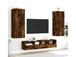 Clearance 5 pcs móveis de parede p/ TV derivados madeira carvalho fumado PT989876 Castanho