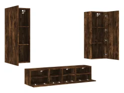 Clearance 5 pcs móveis de parede p/ TV derivados madeira carvalho fumado PT989876 Castanho