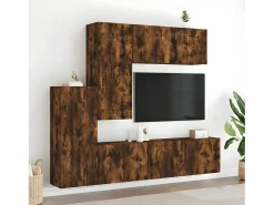 Móvel De Tv* 5 pcs móveis de parede p/ TV derivados madeira carvalho fumado PT797782 Castanho